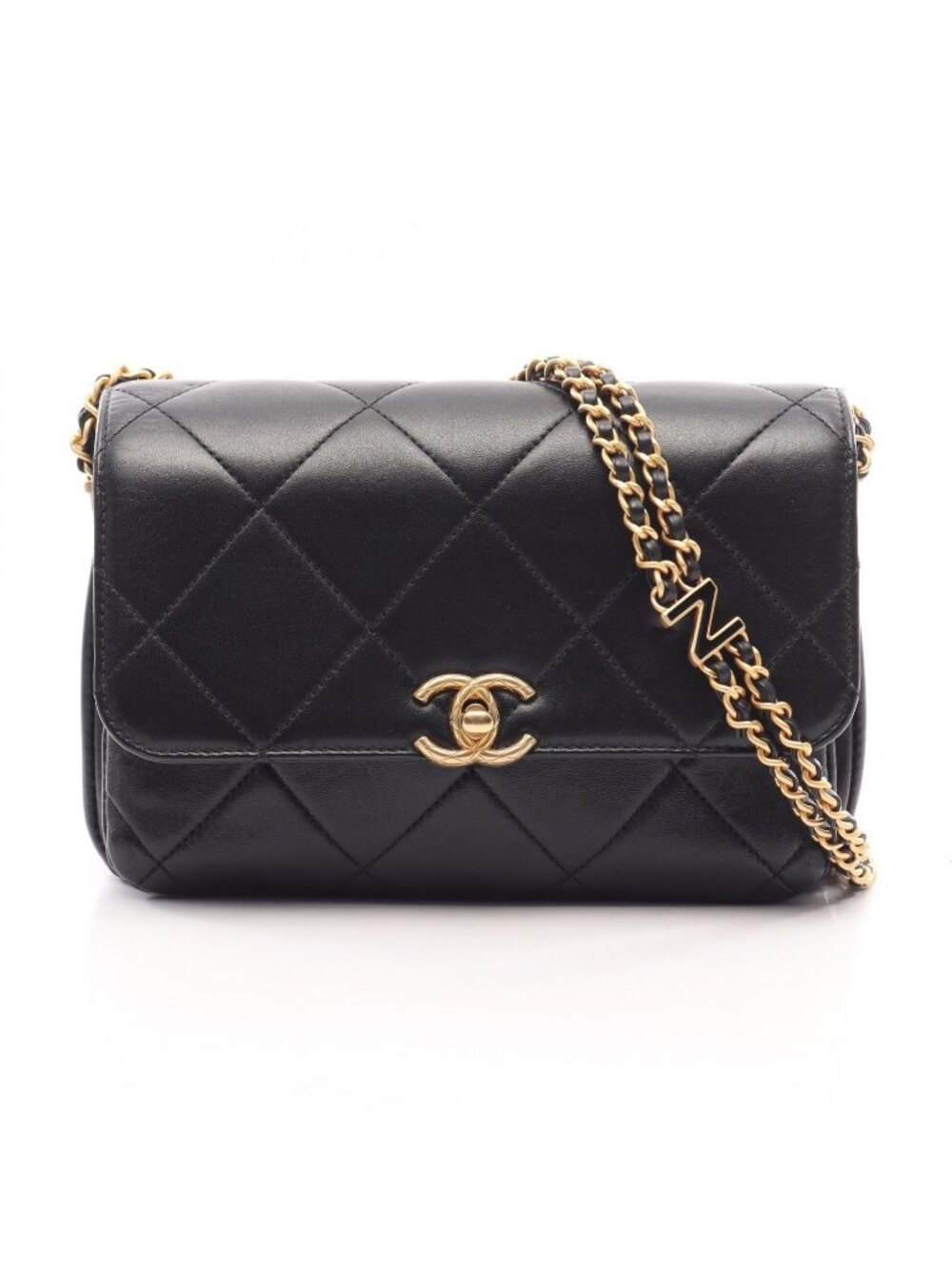 Chanel Shoulder Bag Quilted Small Flap Black Lambskin Chain
